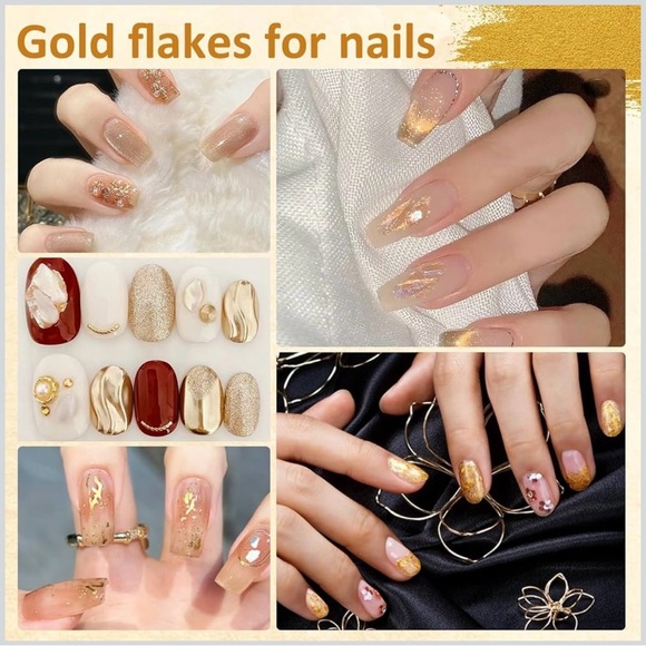 Gold Foil Flakes Set For Nail Art Jewelry Makeup Metallic Silver Cooper Crafts - Picture 13 of 17